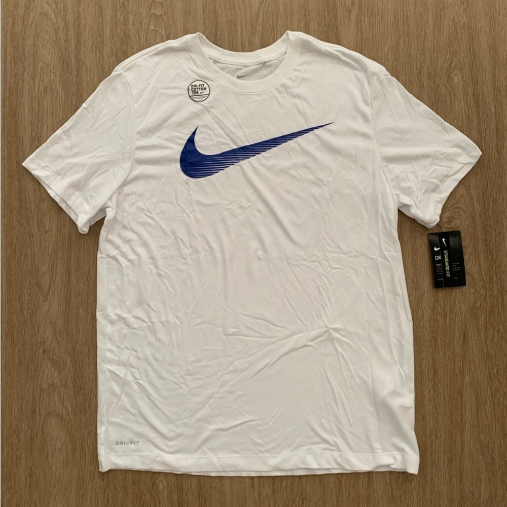 Nike Men's White and Blue Dri-FIT Shirt